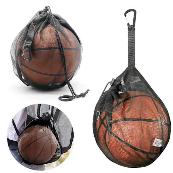 Fodboldtasker, Bærbar Netpose til 1 Bold med Karabinhage, Fodboldtaske med Snøre og Indvendig Lynlåslomme, Kraftig Netpose til Basketball