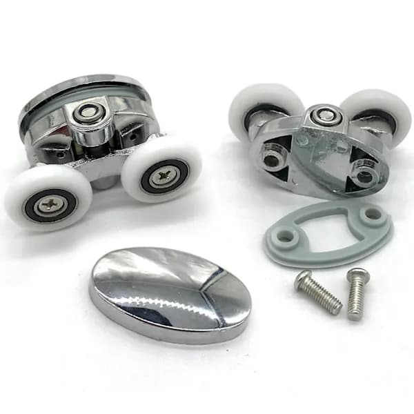 Sett med 4 dusjdørruller - Doble hjul - Oval - Sommerfuglformet (23mm)