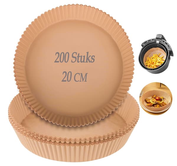 Airfryer bagepapir 200 stk - 20cm - Bagepapir - Airfryer tilbehør - Engangsbeholdere - Rund - Engangsbeholdere