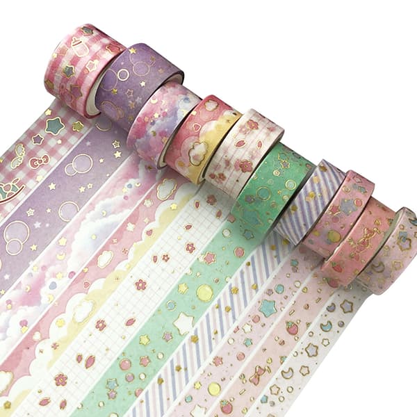 Dekorativ Washi Tape i karamelfarve - 10 ruller - Håndværk og scrapbog