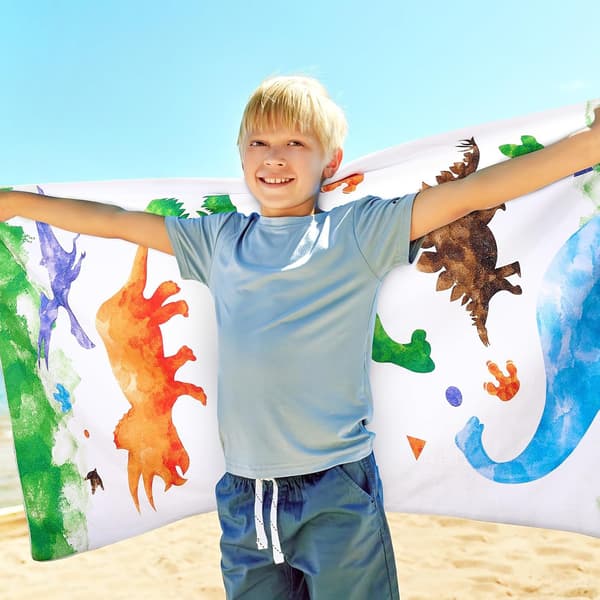 Dinosaur badehåndklæde - Akvarel Dino 70 x 150 cm Polyester Campinghåndklæder til drenge Børn Hurtigtørrende U
