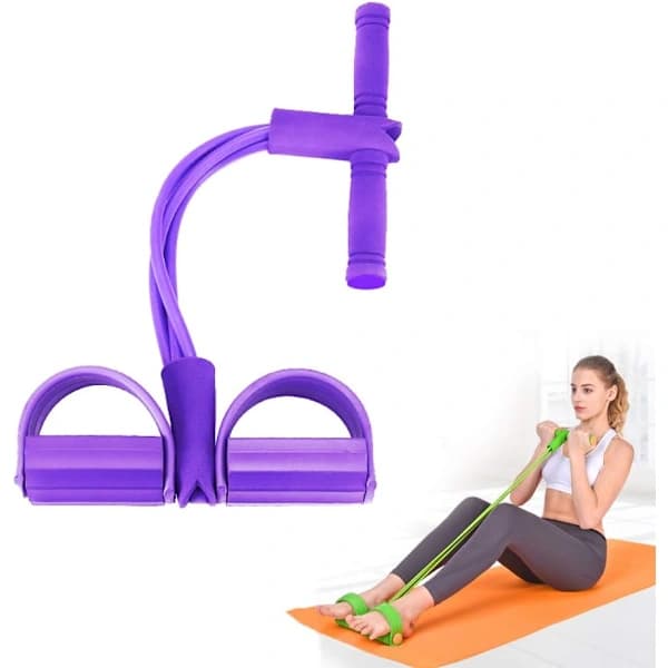 2-pack magträningsutrustning med 4 elastiska rep och fotpedaler