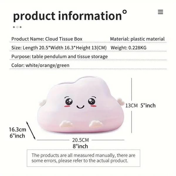 Sød tegneserie sky plastik tissueboks skrivebordsskuffe organizer opbevaringsboks