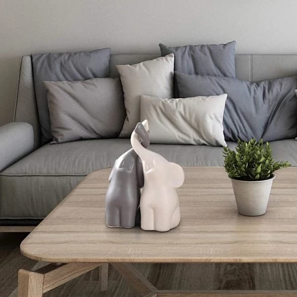 Harmonisk elefantpar i beige og grå keramik - moderne s