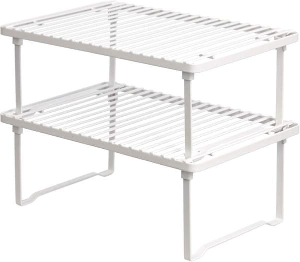 2 st stapelbara köksförvaringshyllor, metall, vit