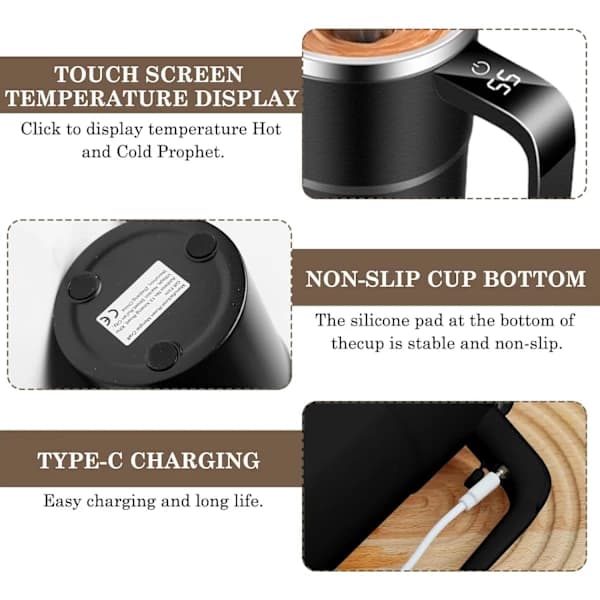 380ml Selvrørende Kaffekopp: Automatisk, med Lokk, USB Vaskbar Elektrisk Kafferører