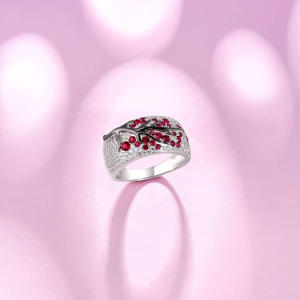 925 Sterling Silver Körsbärsring Cubic Zirconia Trädgrenar Ring