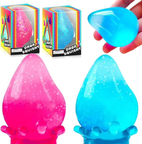 2-pack Dream Squishy Drop Stressbollar för vuxna, Fidget Sensoriska Leksaker för barn, Autism ADHD Sensoriska Födelsedagspresenter (Blå Rosa)