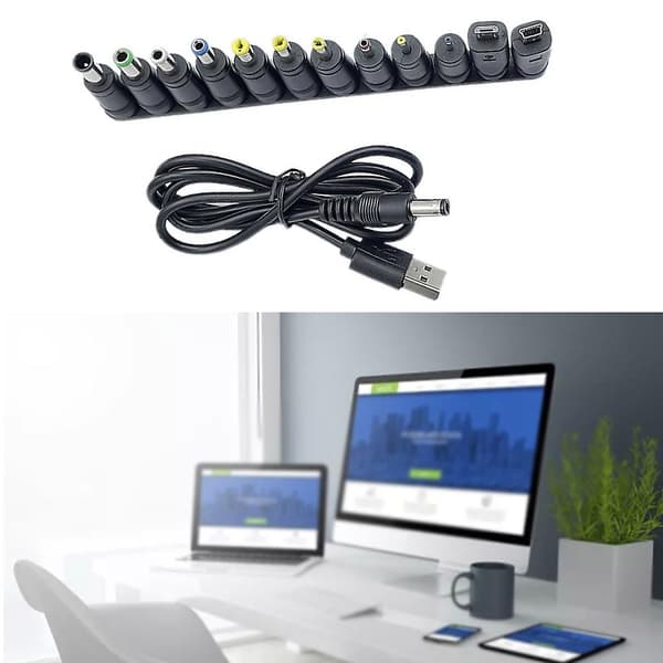 5V USB til DC5521 strømforsyningskabel støtter lading, inkluderer 12 tilkoblingstips