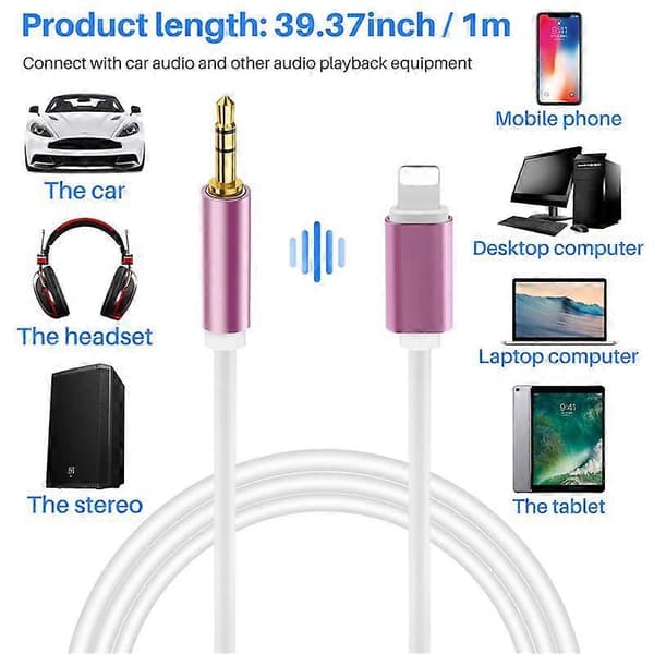 Bil Aux-kabel til 3,5 mm Aux-kabel til iPhone 5 og nyere modeller - Rosaguld