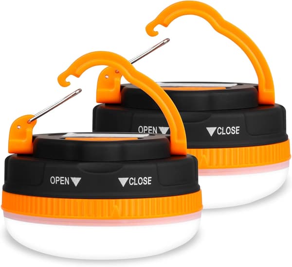 Campinglampe, 2-pakning LED Campinglanterne, 5 moduser SOS-lysmoduser, Vanntett Campinglampe, Mini Teltlampe, Bærbar og Praktisk, Nødsett