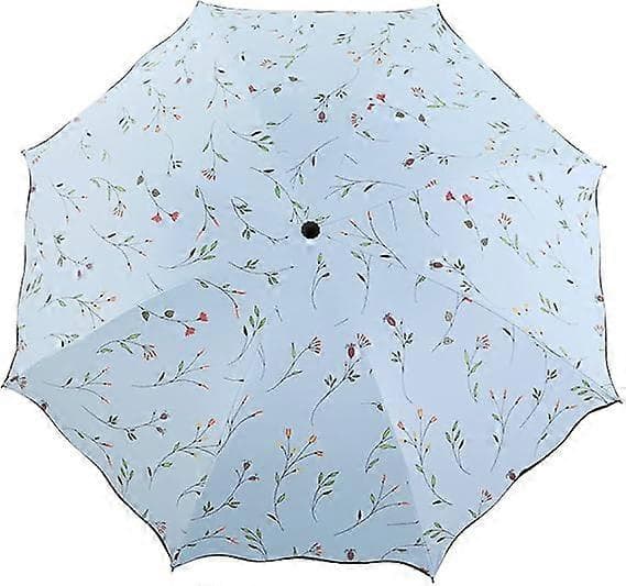 Vikbart solparaply, bärbart UV-skyddsparaply för kvinnor, blommigt solparaply, vindtätt, starkt, kompakt paraply, sommar UPF 50 light blue