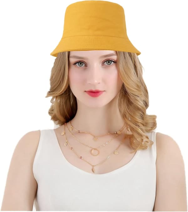 Bøttehatt Unisex Solhatt Ensfarget Menn Kvinner (Gul)