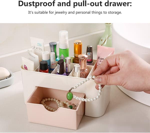 Makeup opbevaringsbokse til skrivebord, makeupboks til toiletbord, opbevaringsboks til kontorartikler, makeup opbevaring (Blå)