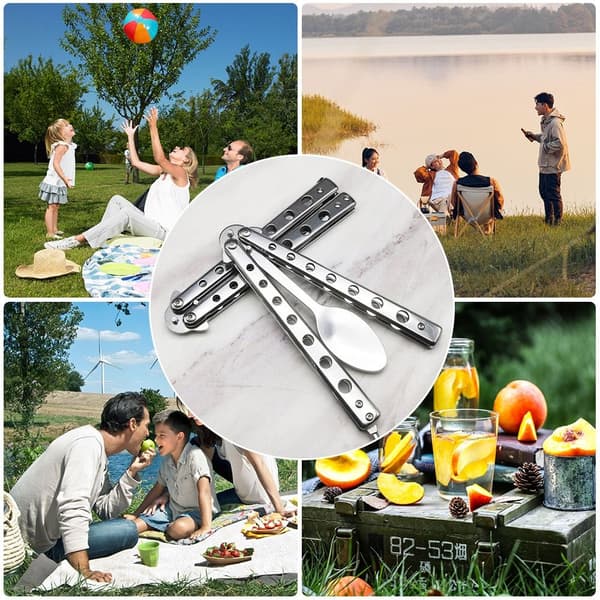 Sammenleggbar sommerfuglgaffel og -skje i rustfritt stål for camping