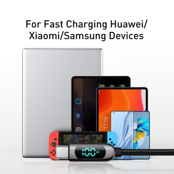 BASEUS Display Hurtigopladning USB-C til USB-C 100W 2m sort