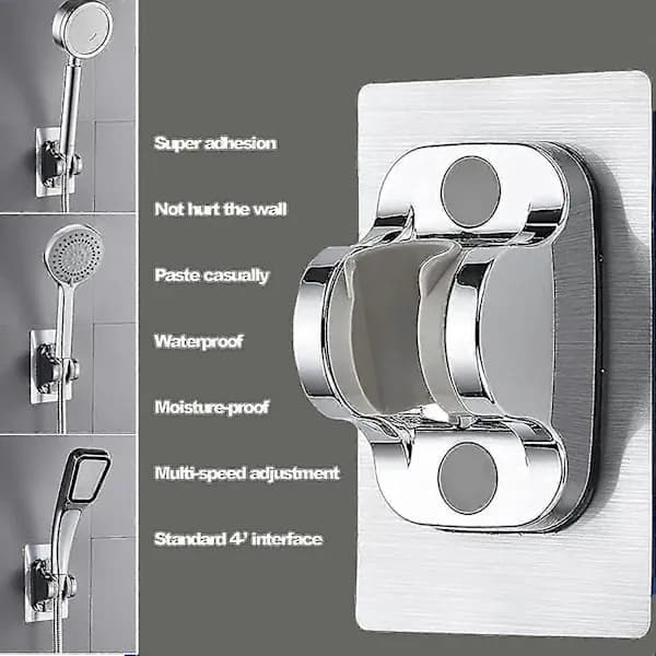 2-pak brusehovedholder uden boring, 12 cm, stærk klæbemiddel, justerbar vinkel (sølv)