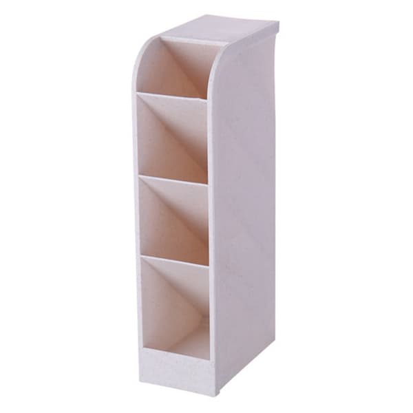Vippbar pennholder med 4 rom, multifunksjonell skrivebordsoppbevaringsboks for kontorrekvisita, beige