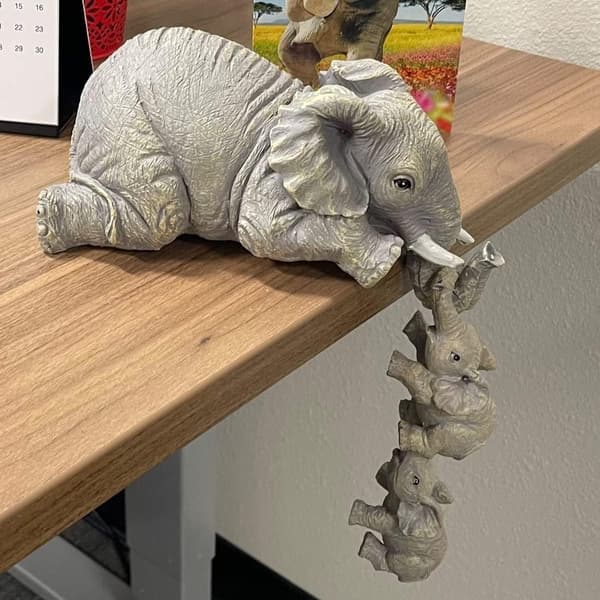 Elefanthyllsittare, Elefantmamma som hänger elefantbebisar, Hyllprydnad, Elefantstaty, Skulptur