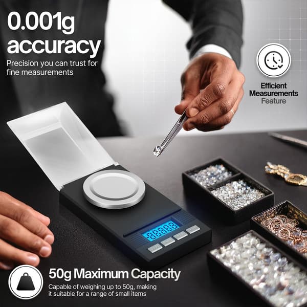 50g/0.001g precisionsdigitalvåg, mikrogramvåg, elektronisk våg, milligramvåg 11.5*6.5*1.7cm