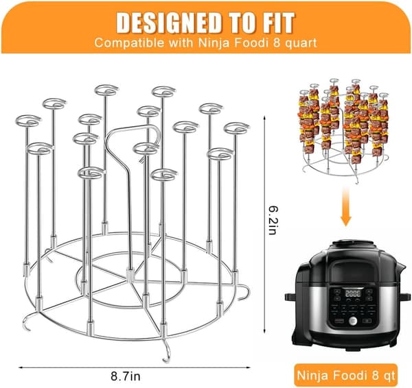 Grillspydstativ i rustfritt stål for airfryer, tørkestativ, airfryer-tilbehør (8QT)