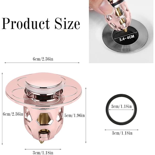 2 delar universal diskbänkspropp (roséguld), pop-up bottenventil anti