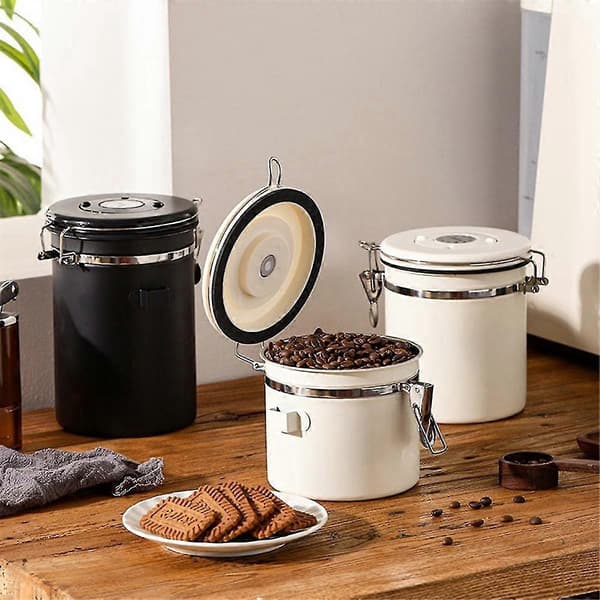 Kaffedåse lufttæt bønnebeholder med datatracker i rustfrit stål køkkenopbevaringsdåse 1,8L