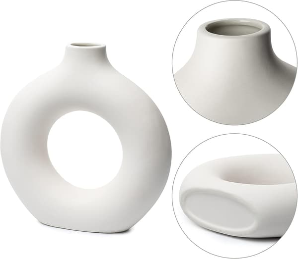 Off White Keramisk Donut Vas, Pampasgräs Vas, Modern Vas för Heminredning, Pampasgräs Vas