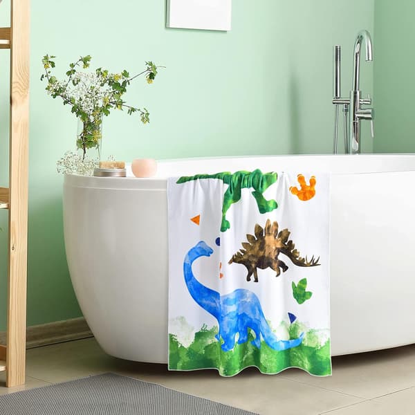 Dinosaur badehåndklæde - Akvarel Dino 70 x 150 cm Polyester Campinghåndklæder til drenge Børn Hurtigtørrende U