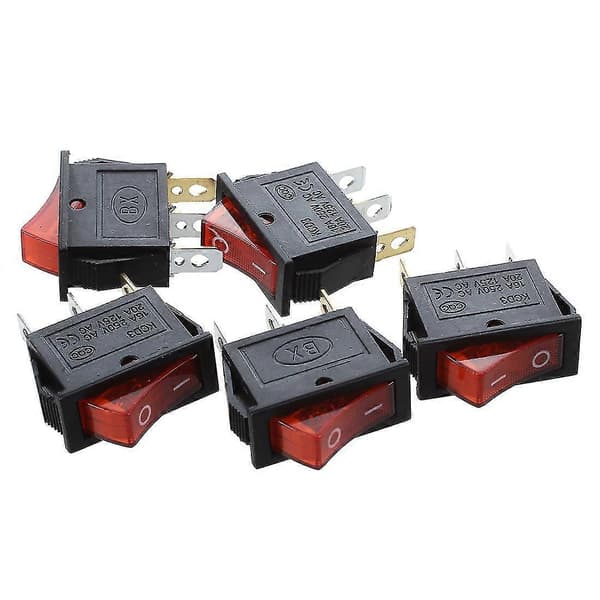 5 kpl AC 16A 250V 20A 125V Punainen valaistu On Off SPST-venekytkin