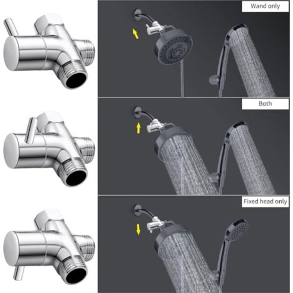3-vejs ventil G1/2\", massiv messing 3-vejs ventil, håndbruser samling, universelt tilbehør