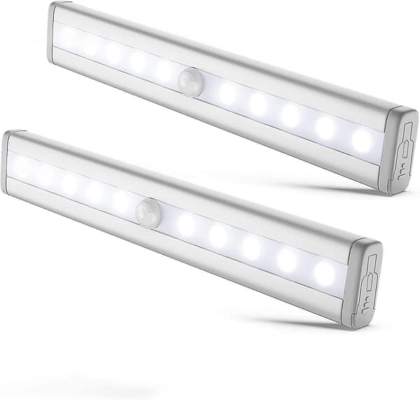 2-pack LED-nattlampor med rörelsesensor, skåpbelysning, LED-list, självhäftande, drivs med AAA-batterier (ingår ej)