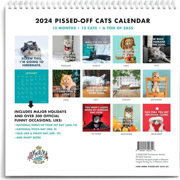 2024 Pissed-off Cats -seinäkalenteri