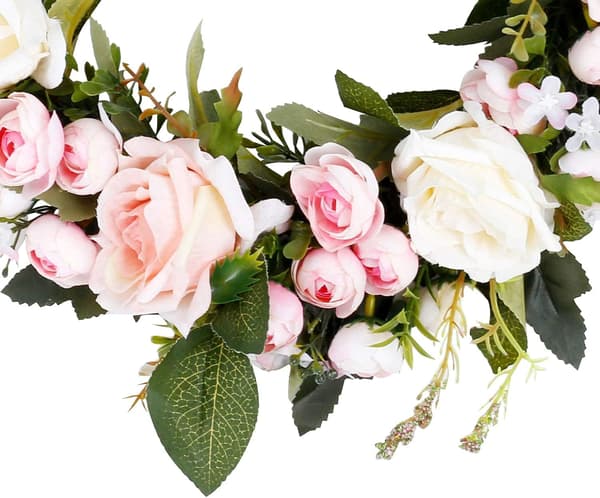 Forårsdørkrans Kunstig Silke Pink Rosekrans til Fordør