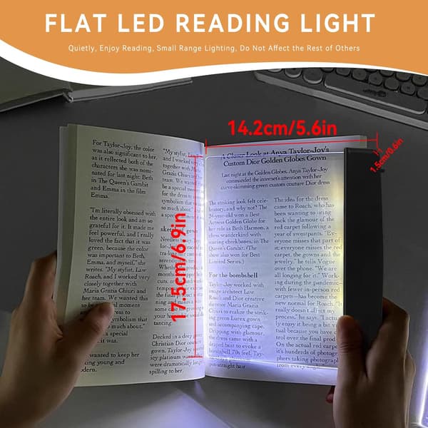 Flat boklampe for lesing i sengen om natten Klar LED-bok Full side Lys Belysningspanel Flat lampe Trådløs