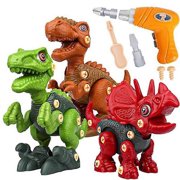 3-pakks dinosaurleke elektrisk drill demontering og montering barnas dinosaurleke pedagogisk leke