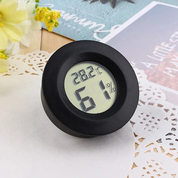 Hilitand Digital Cigar Humidor Hygrometer Termometer Sort Rund Skive Lagertilbud