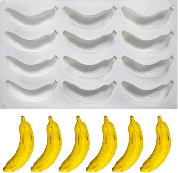 12-delt bananformet bageform, kreativ silikoneform, 3D frugtform