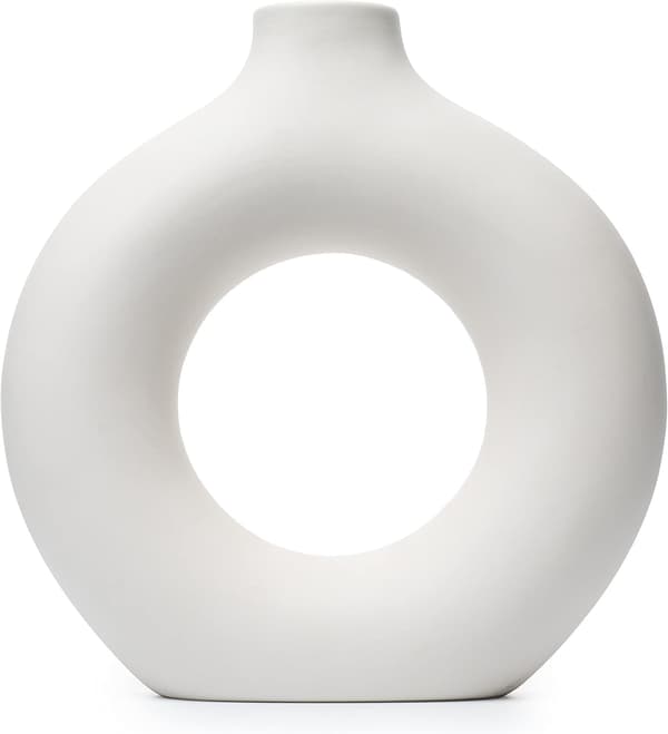 Off White Keramisk Donut Vas, Pampasgräs Vas, Modern Vas för Heminredning, Pampasgräs Vas