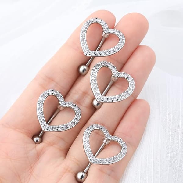 Navlepiercing, hjerteformet navlering med omvendt design, Pavé CZ krystall B