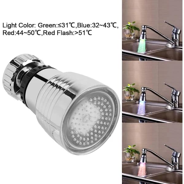 360° svängbart 3-färgs LED-kranmunstycke, 3-färgs LED-temperaturindikator
