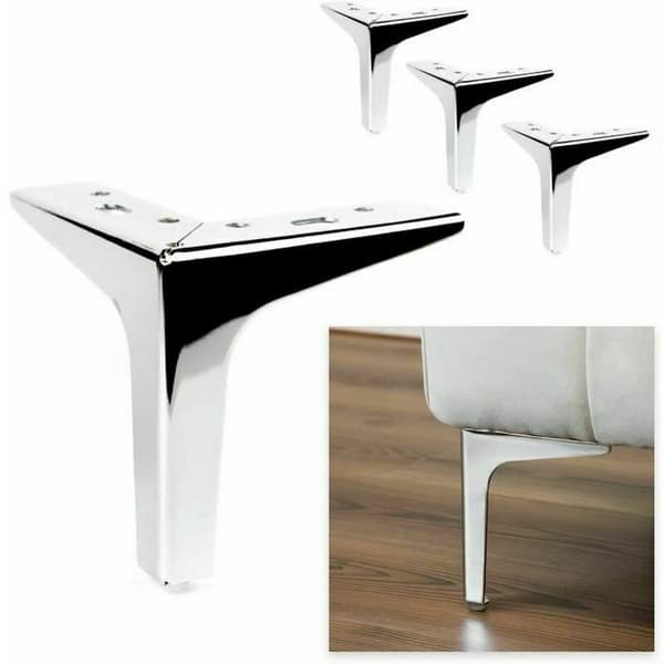 Bordsben, set med 4 möbelben i metall 15 cm höjd - modern stil - triangel, silver