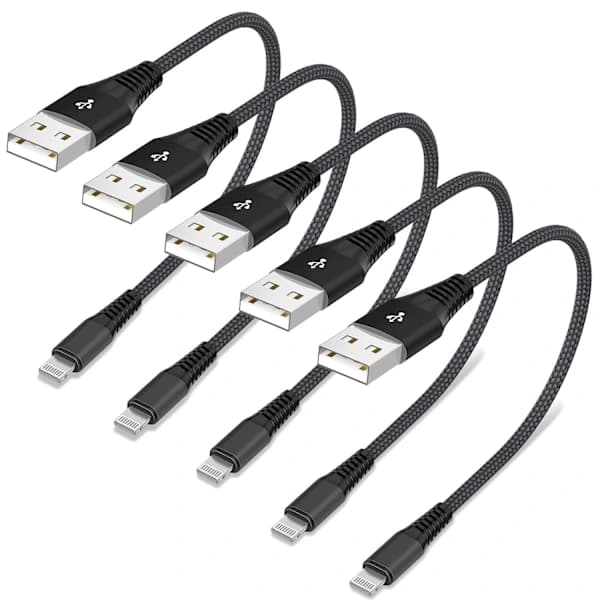 QU-5-pak kort Lightning-kabel (20 cm). iPhone hurtigopladningskabel USB
