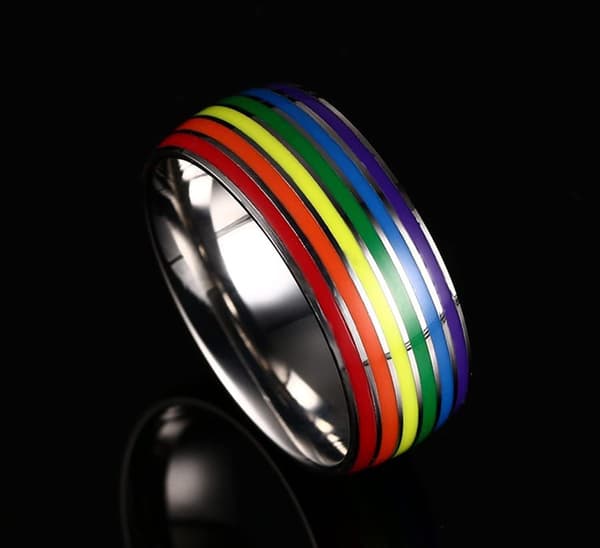 8 mm regnbue LGBT Pride-ring i rustfritt stål med emalje for kvinner og