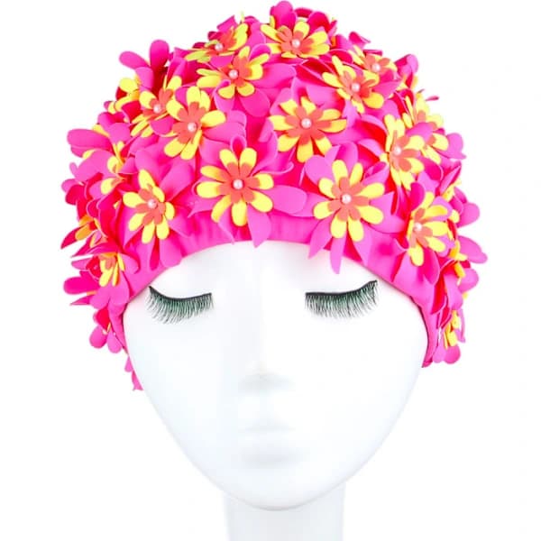 (Rosa) Manuell Rhinestone Blomsterblad Retro Stil Svømmehette