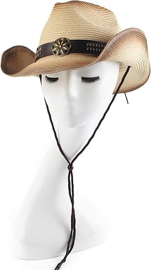 Stråsolhat til voksne til kvinder og mænd, cowboyhat i westernstil, farvet, ris