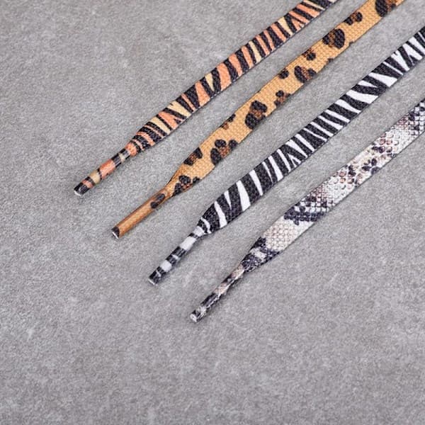 Tynde flade snørebånd med leopard-, ko- og camouflagemønster, 1 par, 120 cm