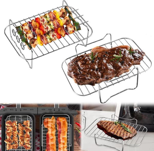 Airfryer tilbehør, dobbelt multifunktionsstativ med grill