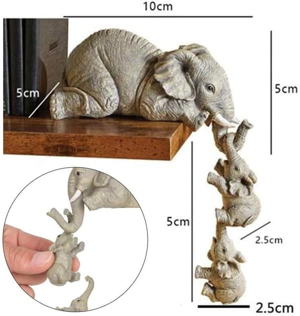 Elefanthyllsittare, Elefantmamma som hänger elefantbebisar, Hyllprydnad, Elefantstaty, Skulptur