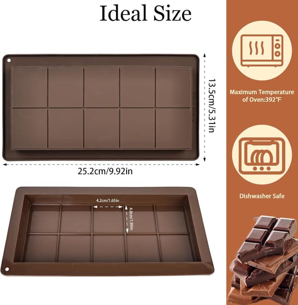 stk. chokolade cookieforme, silikone Dubai chokolade cookieforme, dybe let-udløsende chokoladeforme, 10 rum non-stick slikforme (brun)